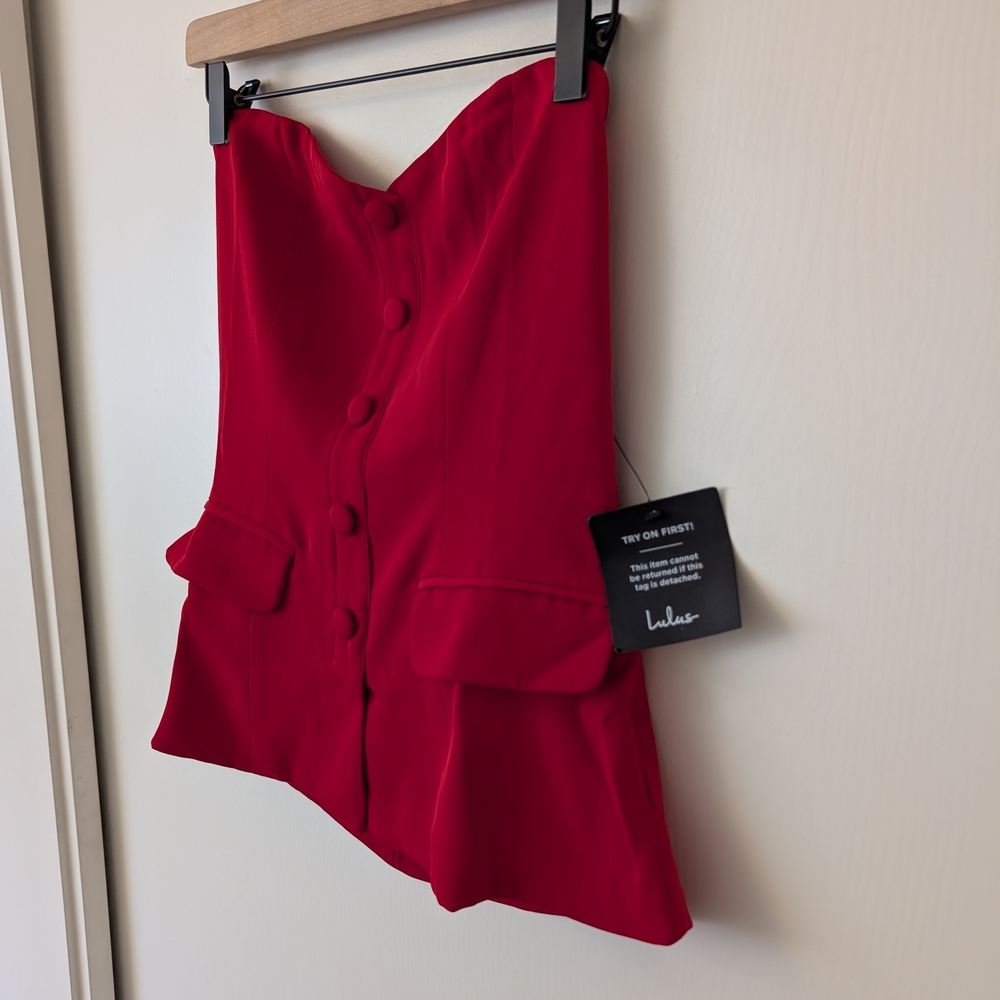 Lulus Womens Small NWT Kylina Red Ponte Knit Strapless Top Bikercore Party - Picture 3 of 6